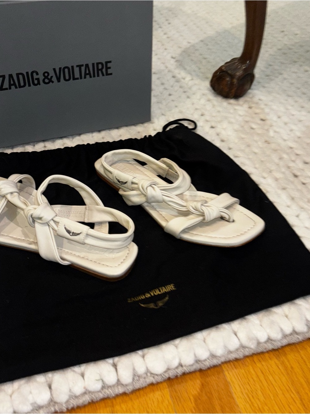 Zadig & Voltaire Ivory Knotted-Strap Square-Toe Sandals